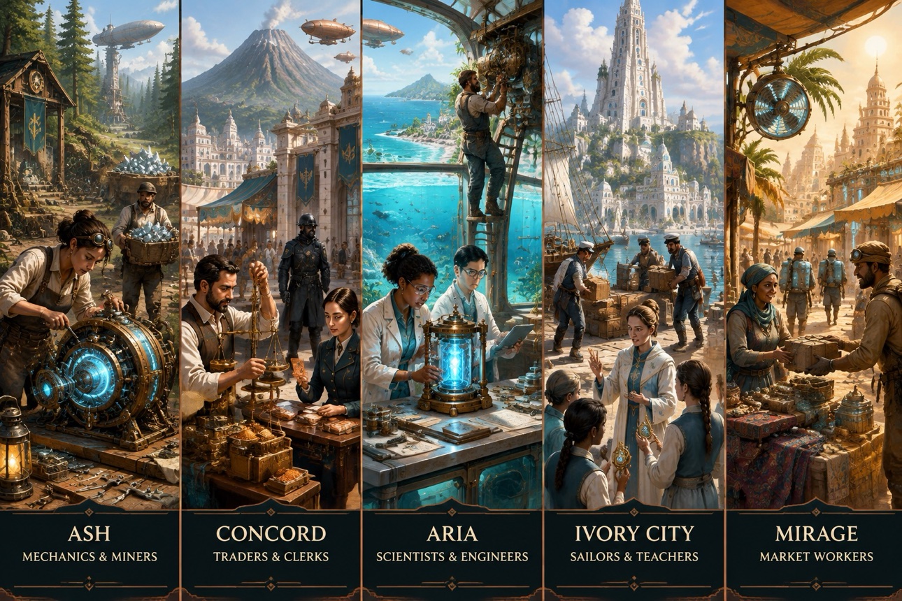 A view of the five distinct colonies in Autumn’s world