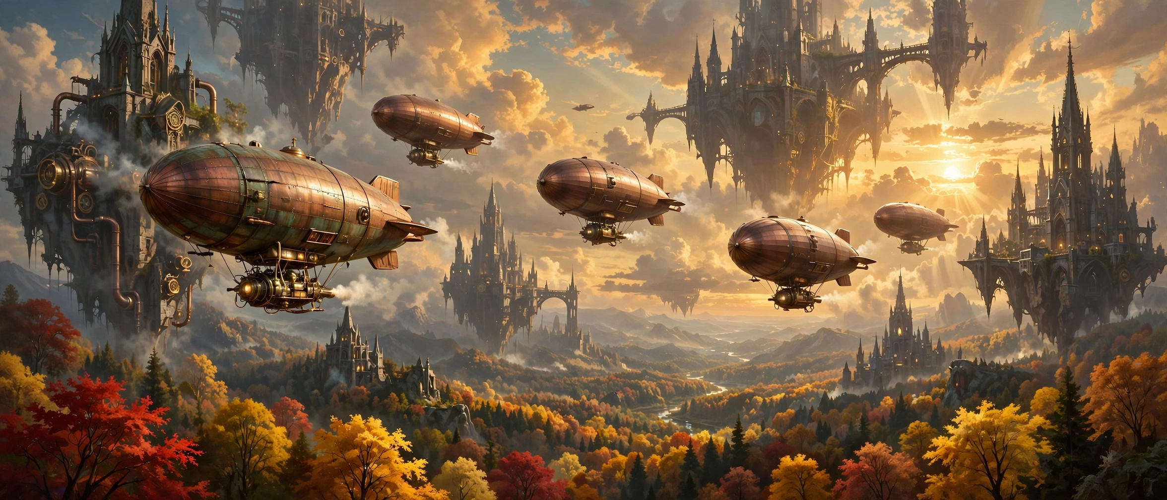 Autumn Gail looking over the Five Colonies as copper dirigibles cross the sky